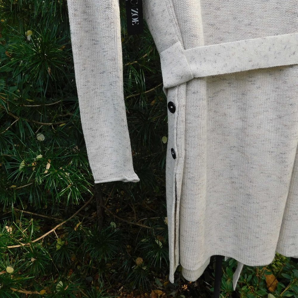 Nic + Zoe Speckled-Almond Belted Long Cardigan Sz-S NWT - Picture 3 of 5